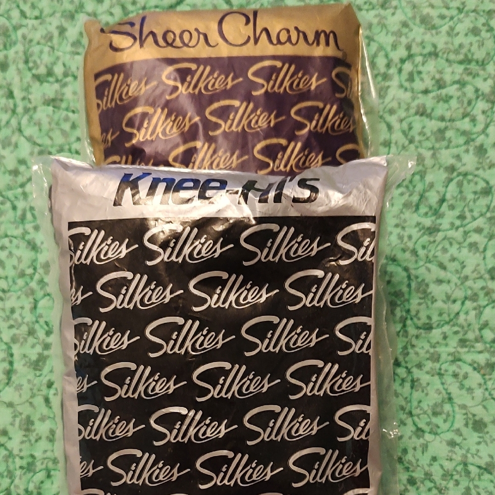Silkies Sheer Charm Hose and Knee-Hi Set - Black and Navy, NIP